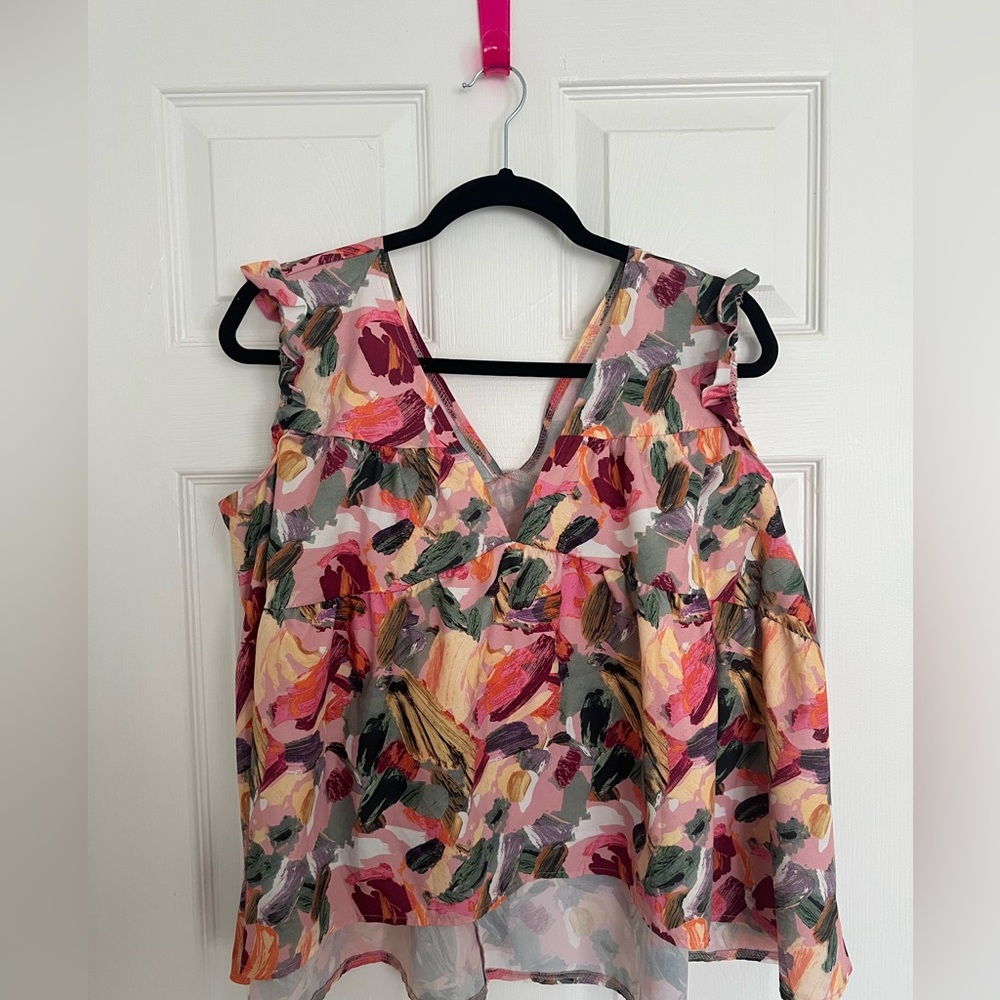 Pink Floral Babydoll Sleeveless Blouse